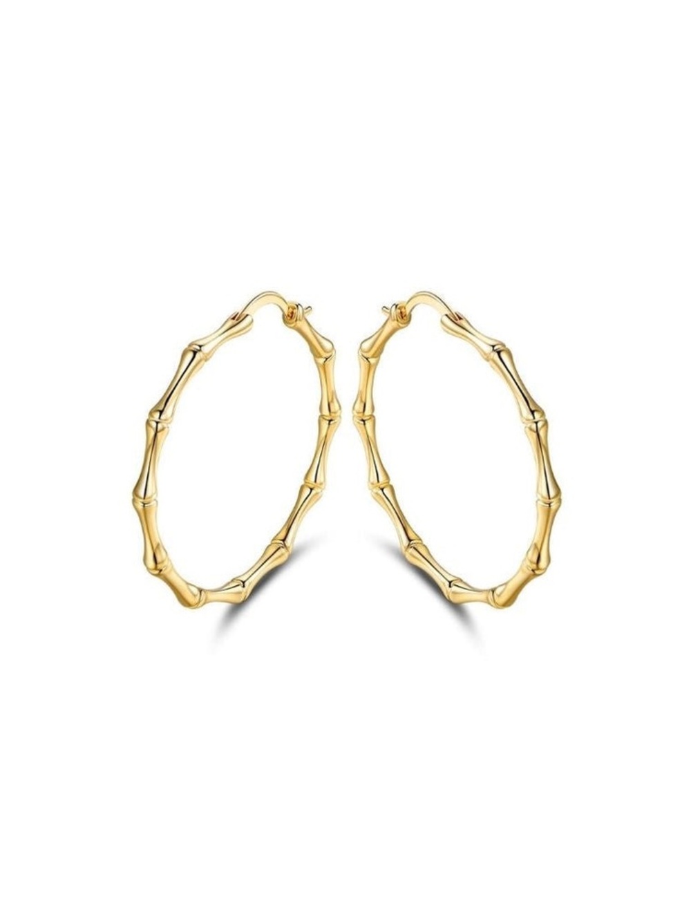 NEW Gold Bamboo-Style Hoop Earrings - Women Jewelry AV 925 Gold Plated